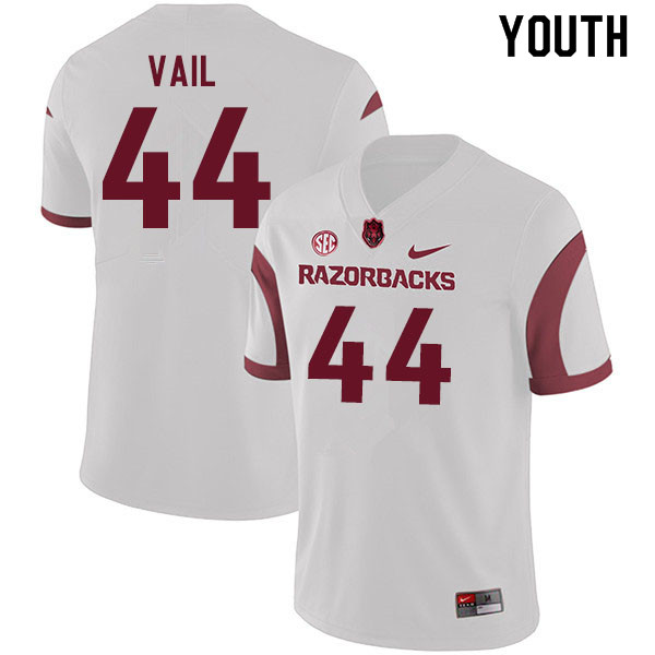 Youth #44 Cameron Vail Arkansas Razorbacks College Football Jerseys Sale-White - Click Image to Close